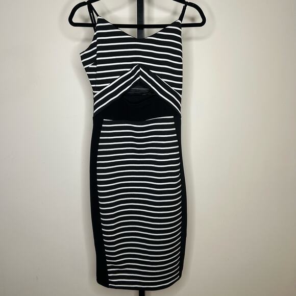 Love Bodycon Dress-Large-nwot, cutout in center,black white striped, stretchy - Picture 1 of 4